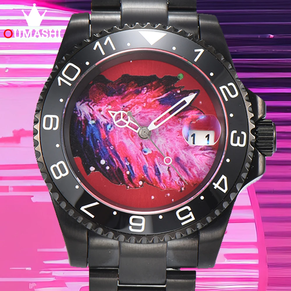 OUMASHI Explosion Pattern Men's Automatic Mechanical Watch NH35 Luminous Sapphire Glass Stainless Steel Waterproof 10bar