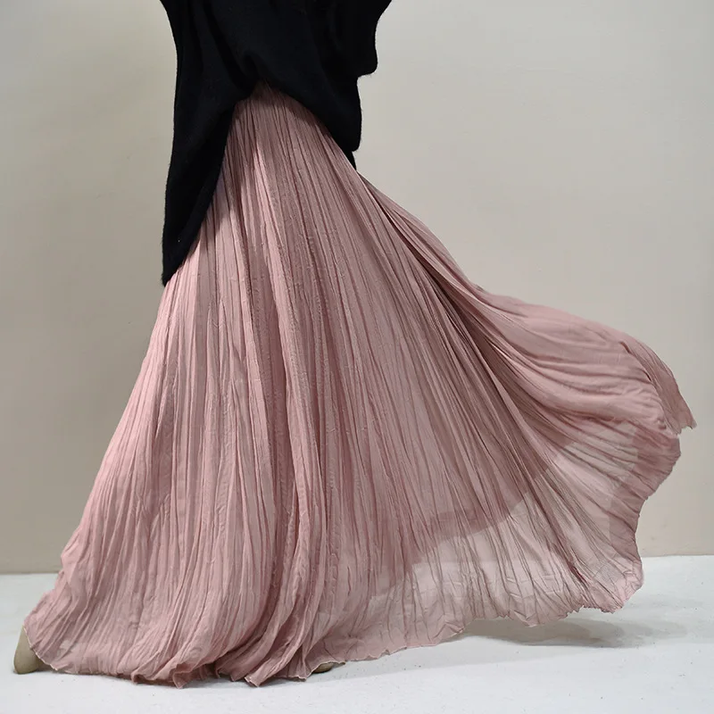 Pleated Long Skirts Women 2026 Spring Summer Fashion Loose Casual Elegant Maxi Skirt