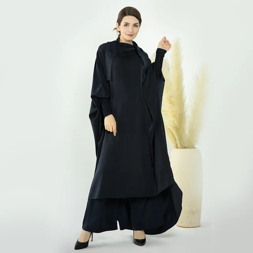 Fashion 2 Piece Sets Muslim Women Hijab Wide Leg Pants Prayer Garment Abaya Long Khimar Ramadan Arab Gown Abaya Islamic Clothes