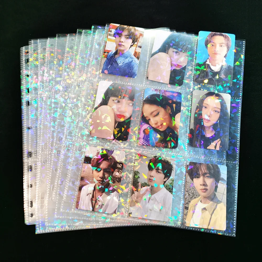 30Pack 9 Pocket Idol Holographic Laser Clear Trading Card Storage Album Pages 11 Holes Card Binder Sleeves Page Protectors Sheet