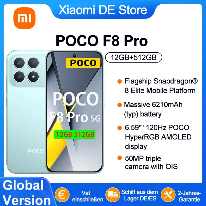 Version Globale POCO F8 Pro 5G Téléphones Mobiles Processeur Snapdragon 8 Elite Smartphone Écran AMOLED 6,59 " 120Hz Batterie 6210mAh Téléphone