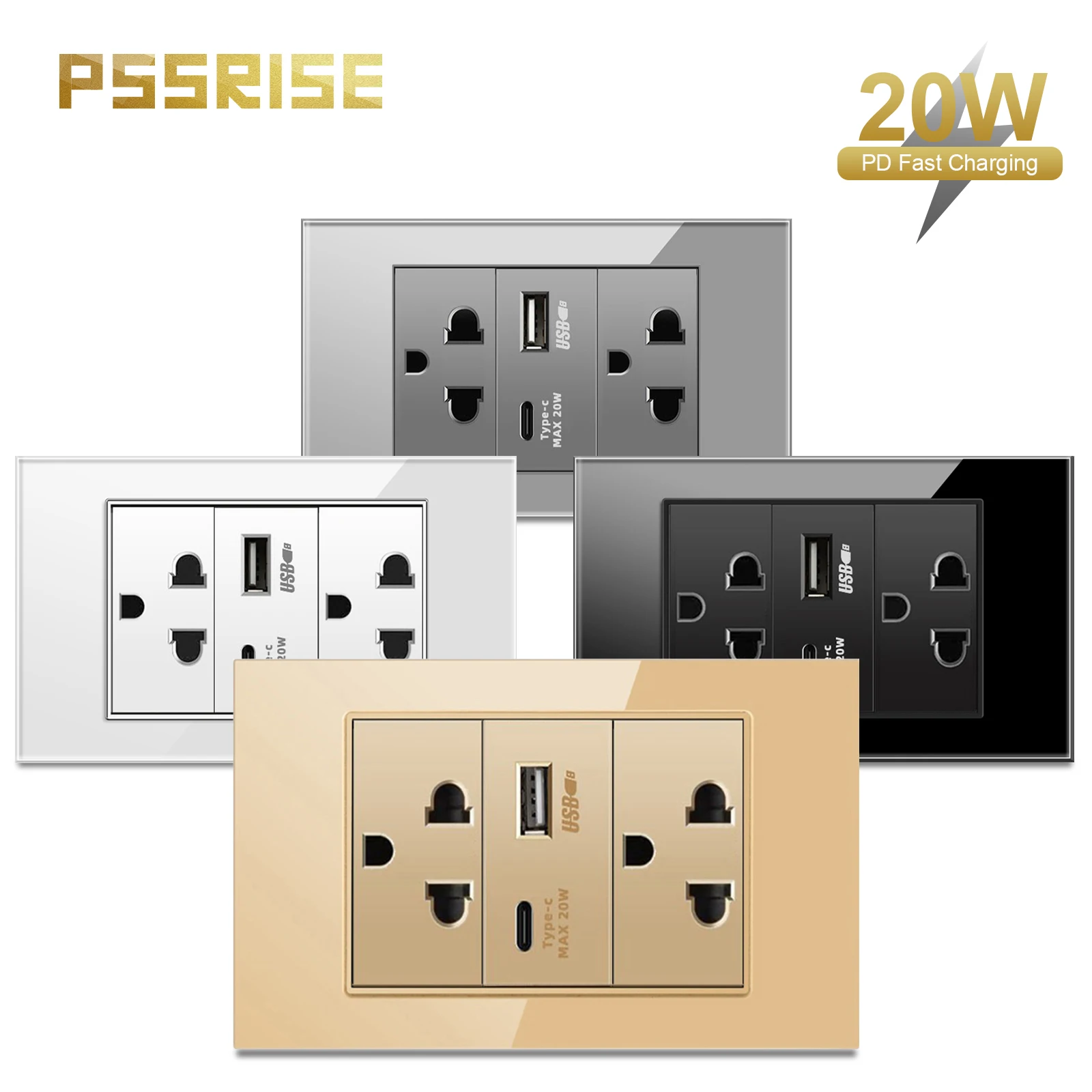 

PSSRISE Thailand Standard Power Outlet, AC 110V~250V,118mm*74mm Toughening Crystal Glass Panel, Thai Electric plug Wall Socket