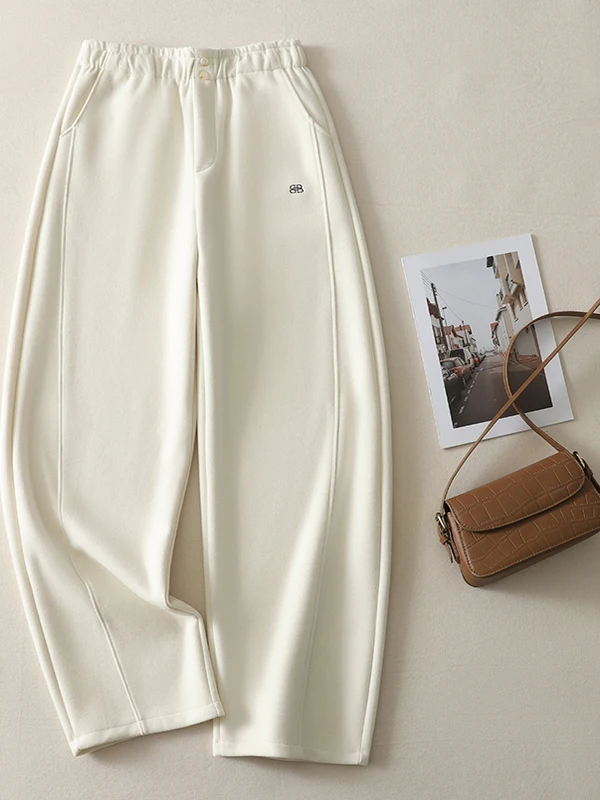 Winter Thiened Fce Gefütterte Hose mit weitem Bein Damen Lässige gerade Bananenhose Faionable All Match Wollmesser