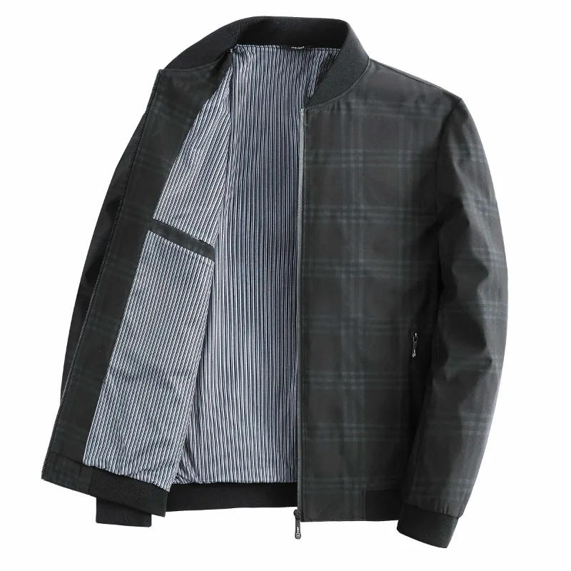 

Men's Autumn and Winter Striped Plaid Two Color Standing Collar Casual Windproof Jacket Slim Fitting Warm Men's Coat Top