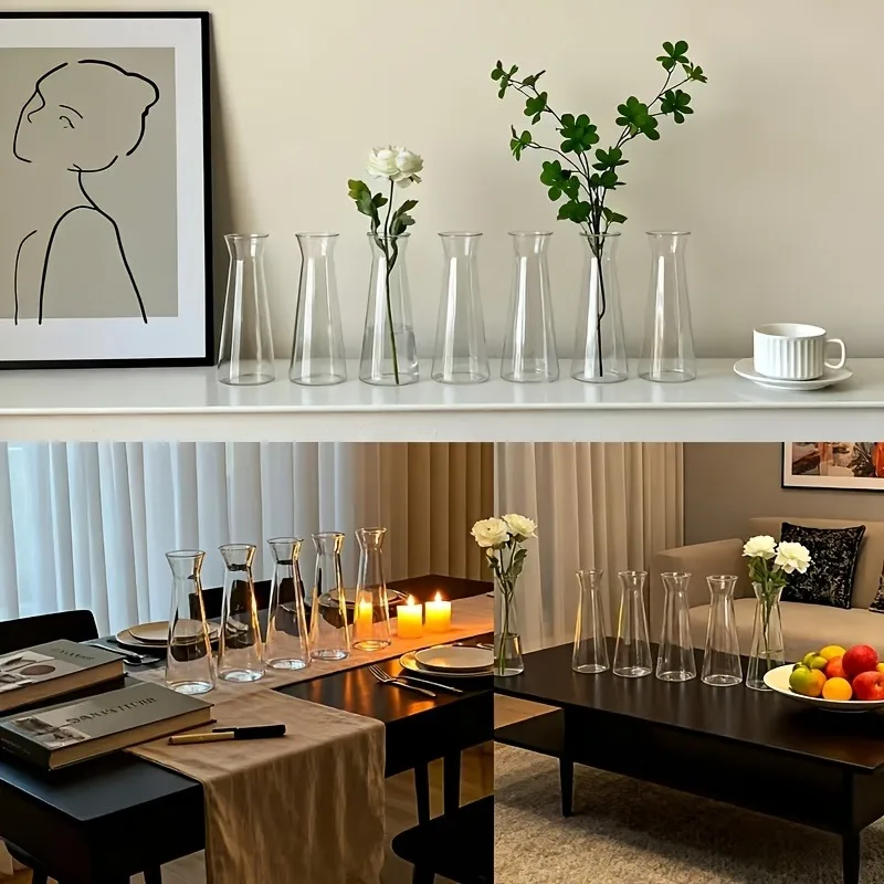 10pcs Smooth Plain Plastic Transparent Vases Lightweight Drop-Resistant Leak-Proof for Home Decor Weddings Tabletop Decor Vases