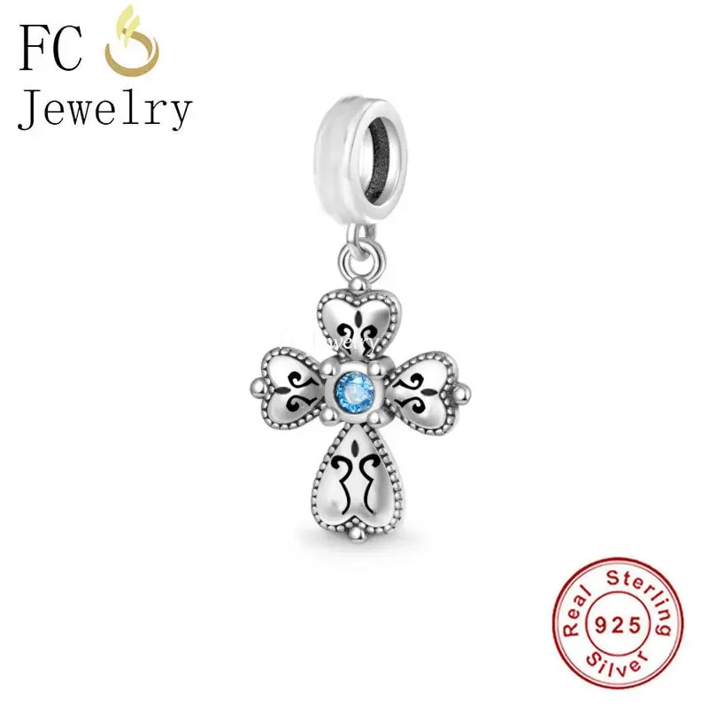 Fit Original Pan Charms Bracelet Authentic 925 Sterling Silver Crucifix Faith Cross Bead For Making Women Religious Berloque DIY