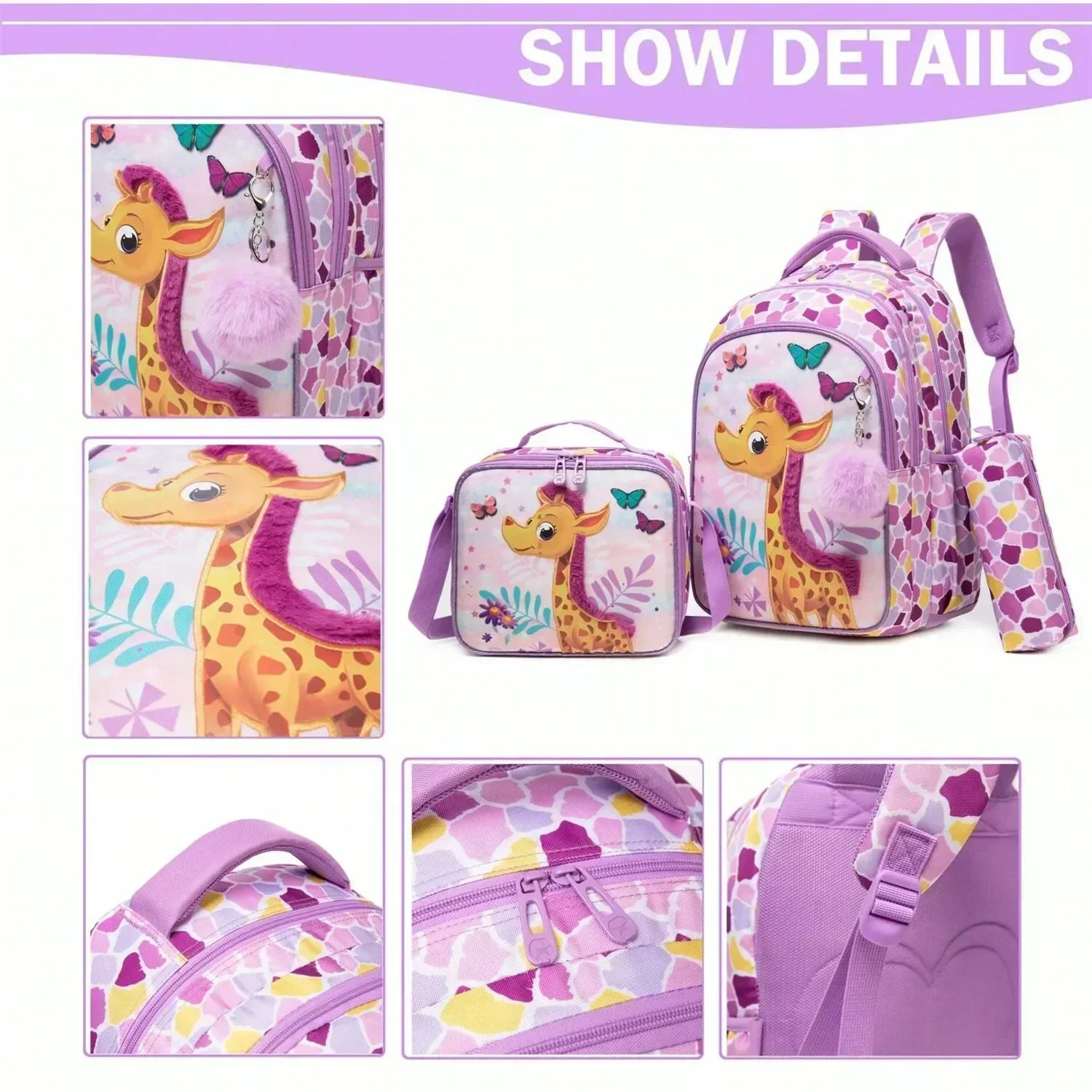 Girls School Bags for Teenagers Student Primary 3 Pcs Set with Lunch Box Pencil Case Back To School Bookbag for Elementary