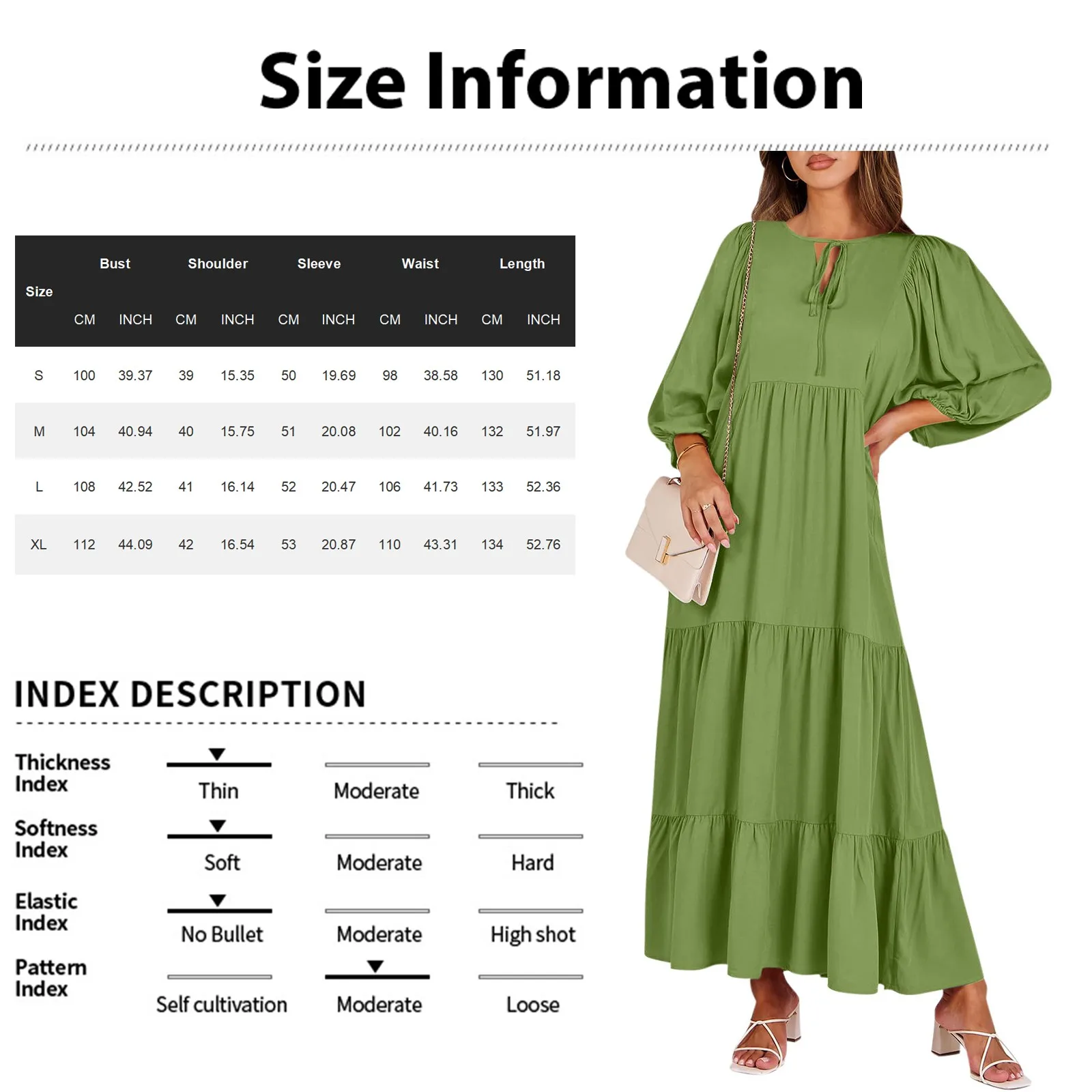 Chic Puff Sleeve Boho Maxi Dress Summer Solid Color Lazy Style Loose Casual Style Vacation Drawstring V-Neck Long Beach Dresses