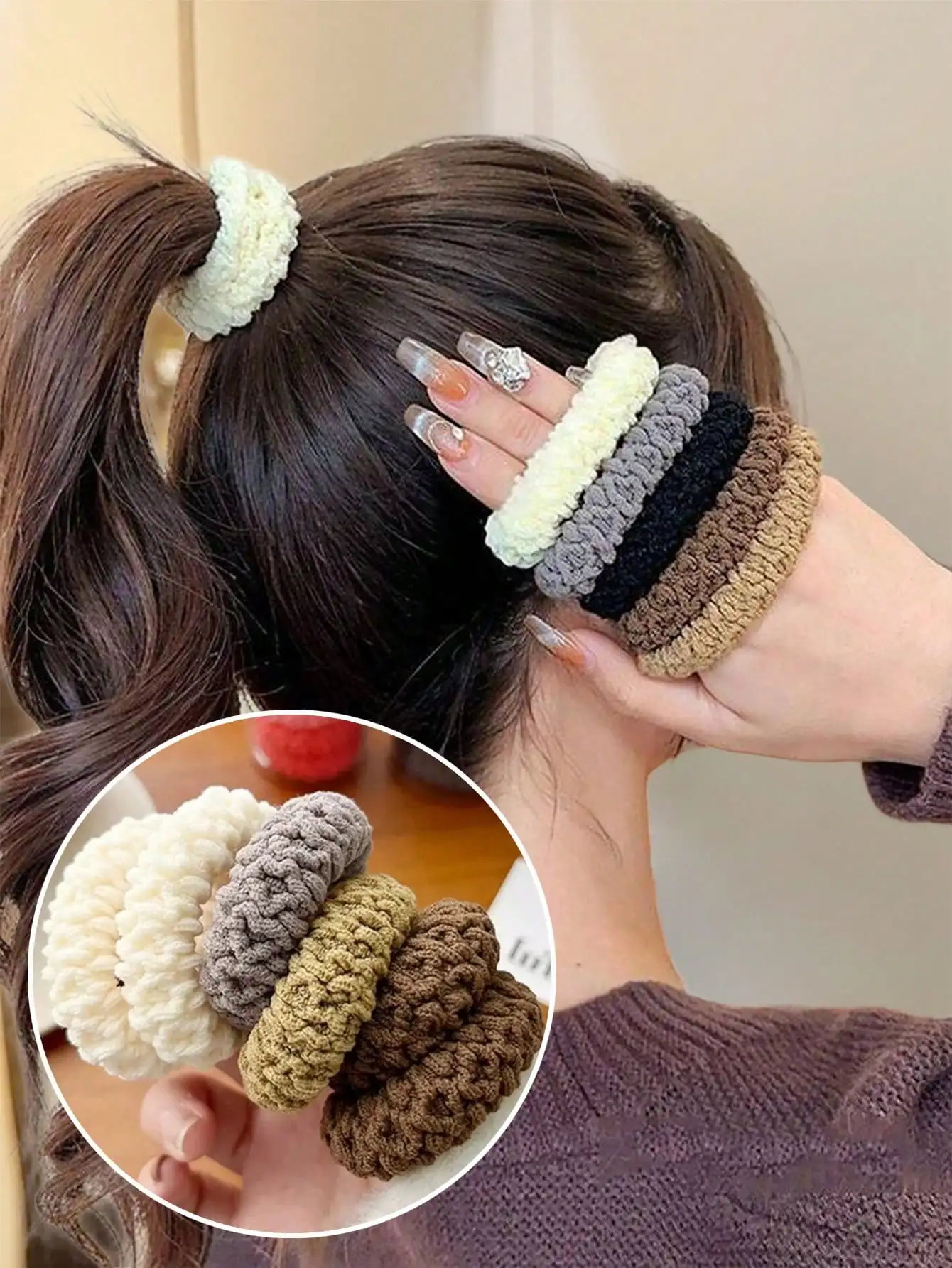 

5/10pcs High Elastic Extra Wide & Thick Hair Scrunchies, Suitable For Ponytails And Daily Hairstyles, Bathroom Decor, Autumn, Back To School