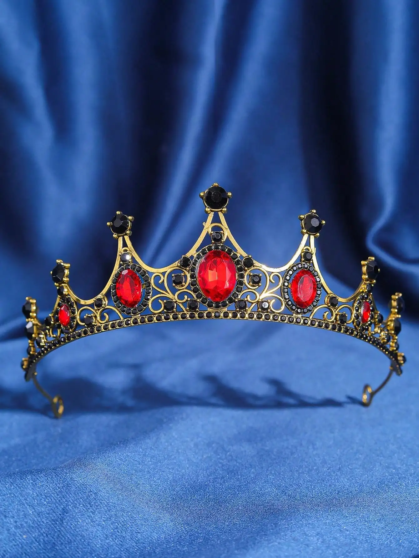 1 Piece of Vintage Black Gold Gemstone Hollow Crown, Elegant Dark Castle-Themed Wedding Bridal Accessory