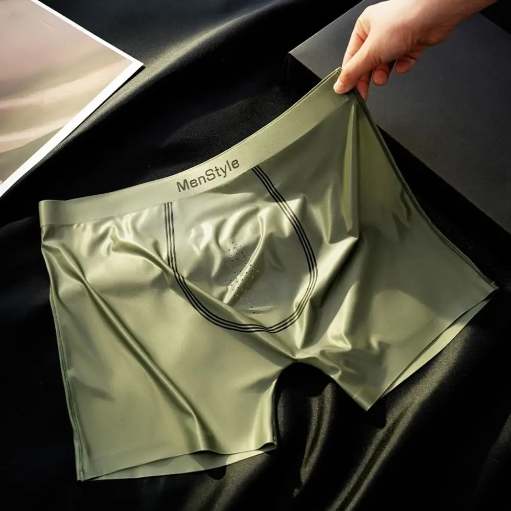 

Простые атласные шелковые боксеры для мужчин, дышащие, быстросохнущие, бесшовные трусы-боксеры, ультратонкое нижнее белье, крутые мужские трусы