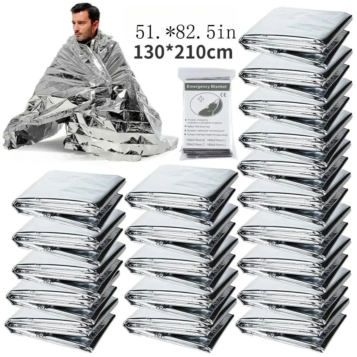 1-10PCS Windproof Waterproof Foil Thermal Emergency Blanket Survival Gear First Aid Military Rescue Kit for Camping Outdoor