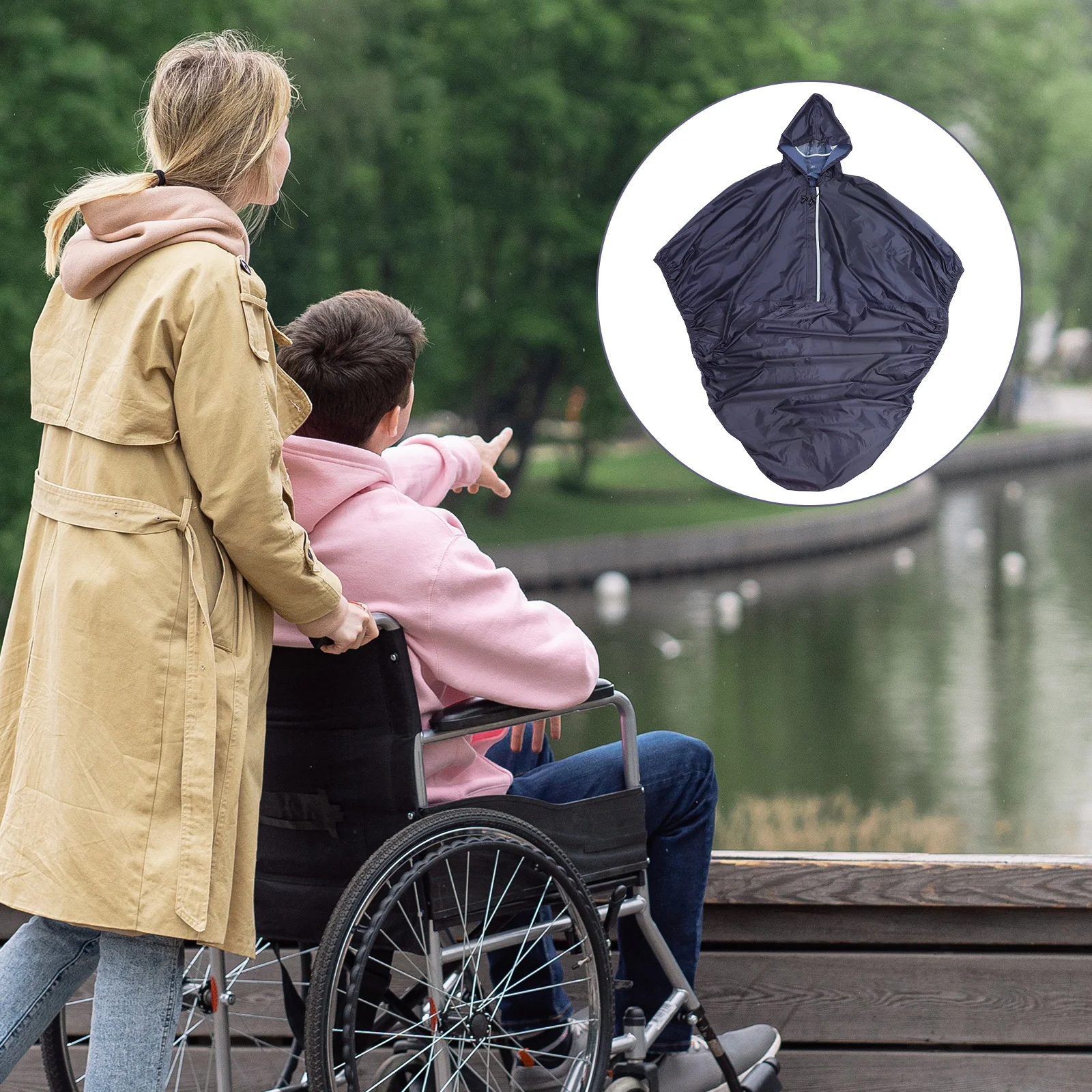 

1pc Wheelchair Raincoat Poncho Lightweight Portable Adult Hooded Reflective Waterproof Outdoor Camping Fishing Hiking Travel