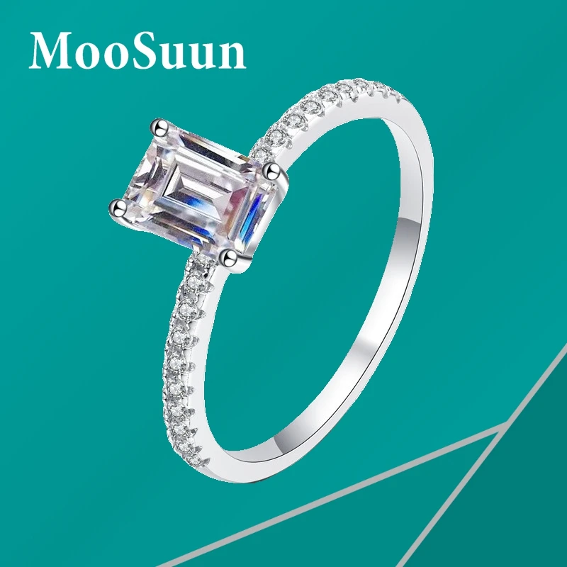 

MooSuun 1.0ct 2.0ct Emerald Cut Radiant Cut Moissanite Diamond Ring for Women S925 Sterling Silver Wedding Jewelry Engagement