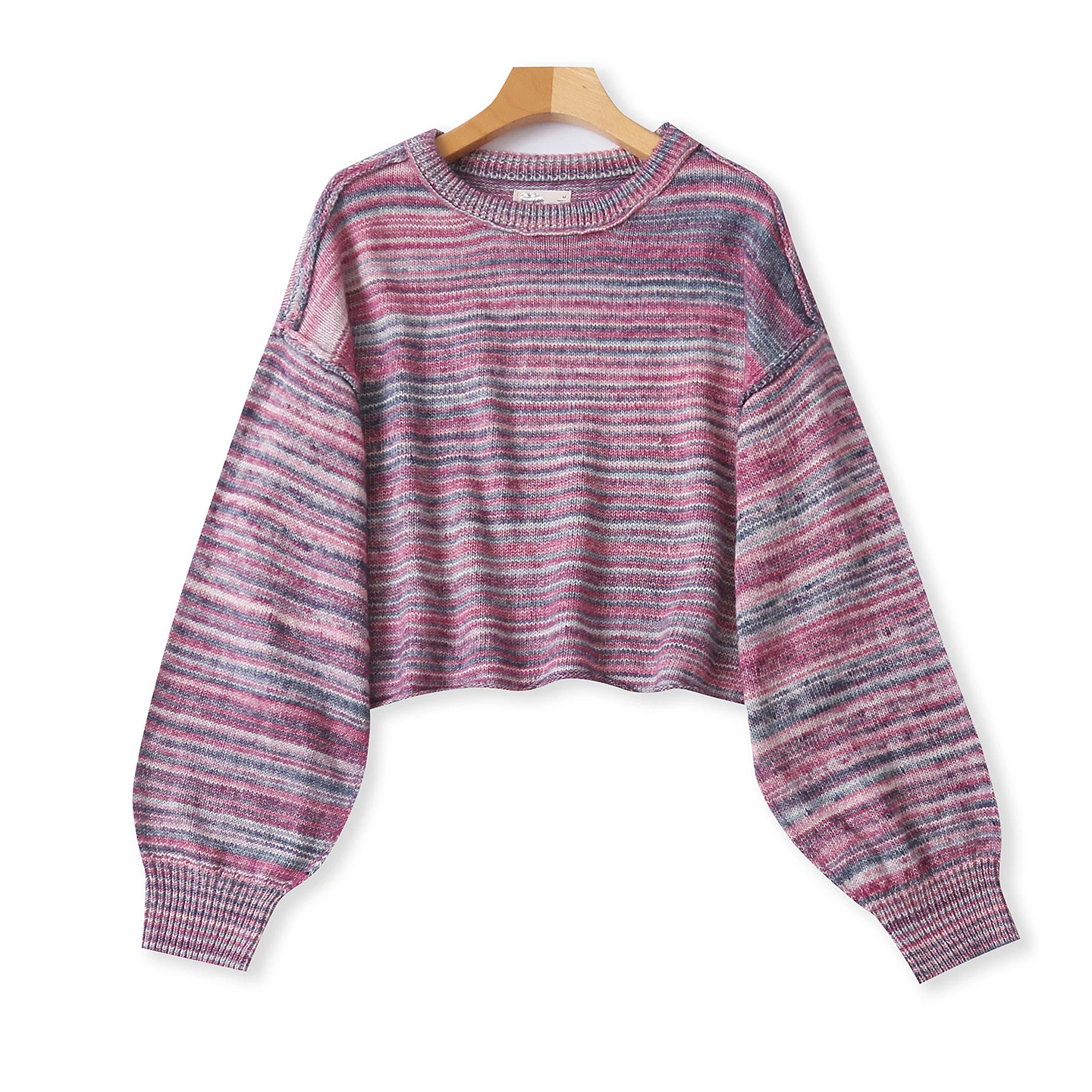 

Autumn Winter Women's Cotton Knitwear round Ne Loose Slim High Waist Striped Patchwork Sweater Sweet Commute Sle Long Sve