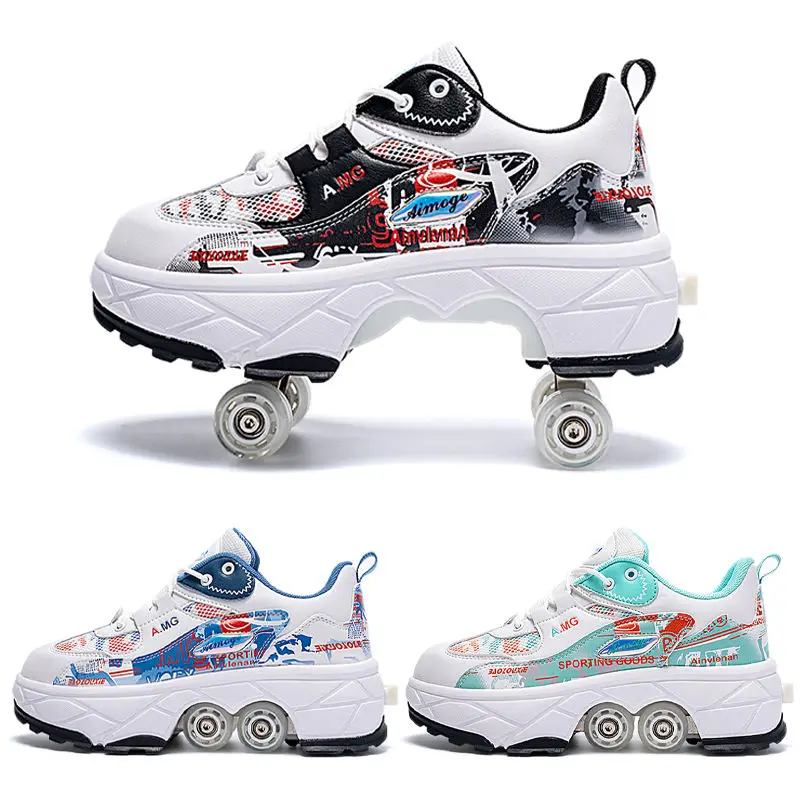 

Детские роликовые кроссовки на 4 колесах, деформируемые кроссовки для паркура, для взрослых, женщин, мужчин, молодежи, детей, подарок