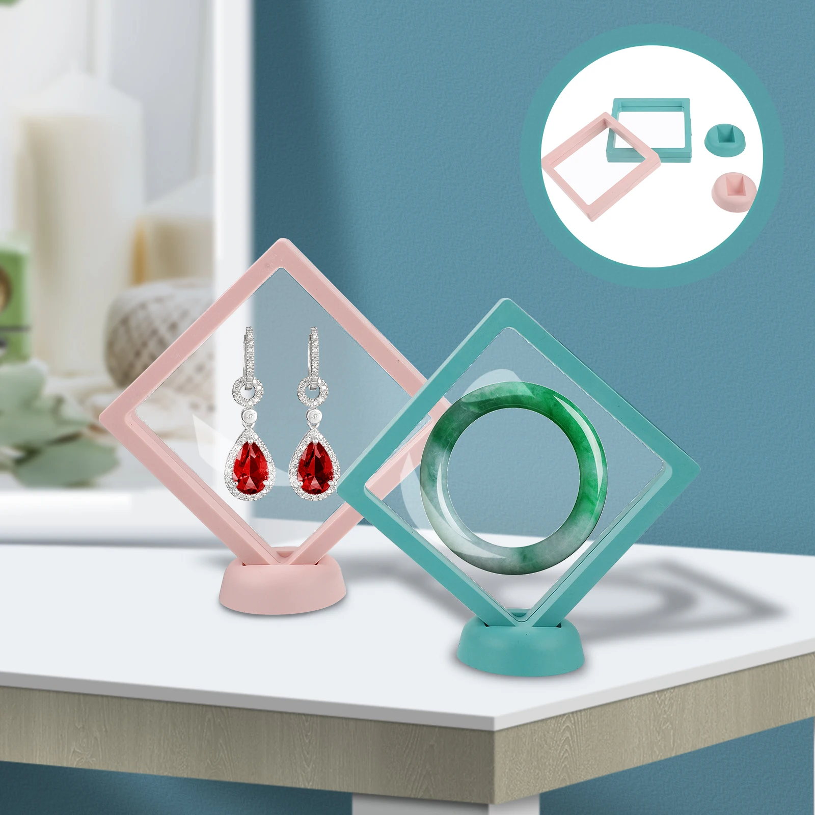 

8Sets Floating Jewelry Display Cases Transparent Ring Display Boxes Durable Jewelry Storage Organizer Desktop Stand
