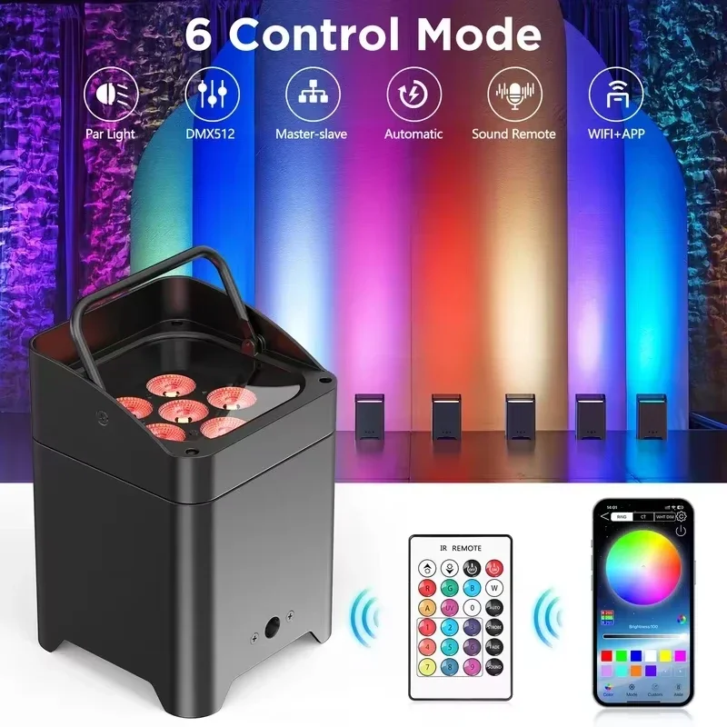 U'King 4PCS 6x18W 6 in 1 RGBAW UV Par Light Remote Control Wireless LED Battery Light for Disco DJ Bar Party Concert Stage Light