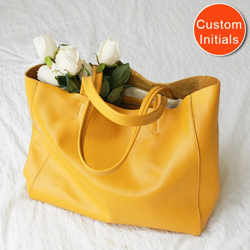 

Custom Initials Tote Bags For Women Luxury Designer Handbags Purses 2025 New In Cattle Split Leather With Inner Pocket Shoulder