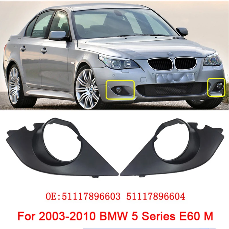 

ABS Black Car Front Bumper Fog Light Cover Lower Bezels Grille for 2003-2010 BMW 5 Series E60 M 51117896604 51117896603