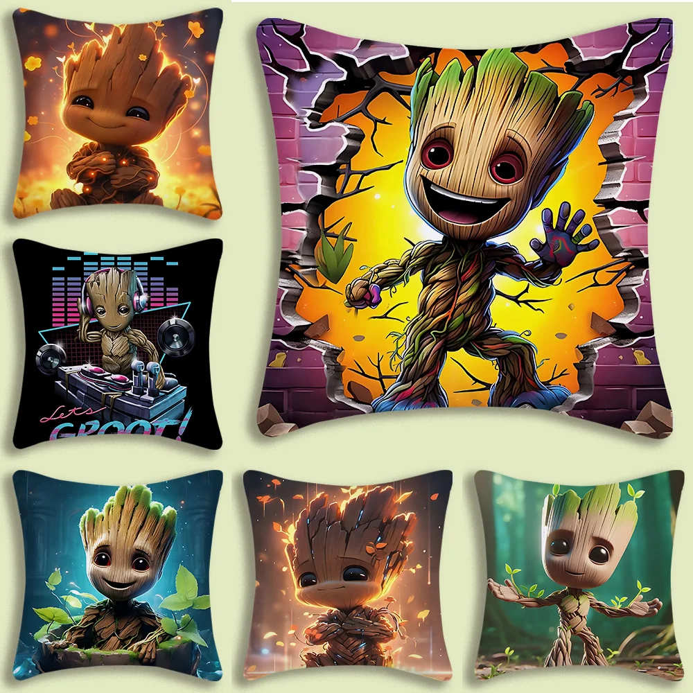 Pillow Covers Cartoon Cute Groots Sofa Decorative Home Double-sided Printing Short Plush Cute Cushion Cover