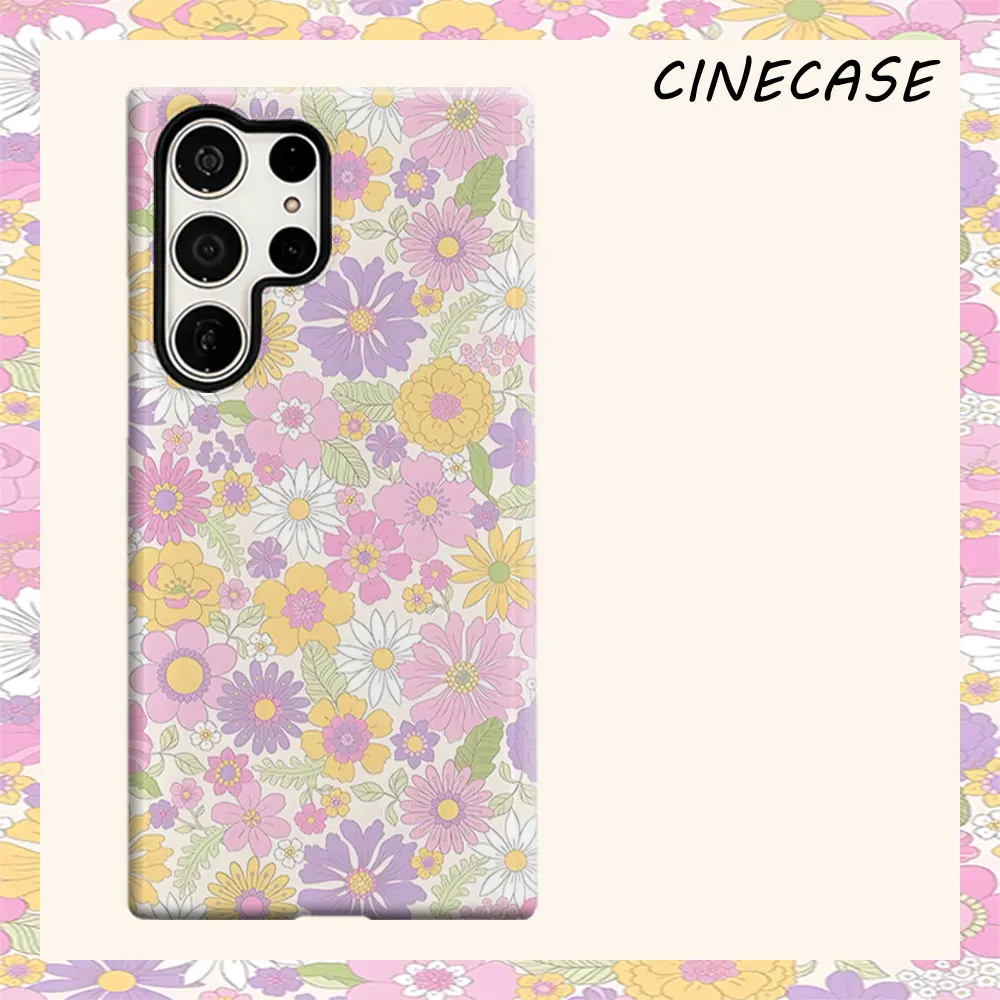pastel retro floral For Samsung Galaxy S26 S25 S24 A56 A36 Dual Layer Luxury Fashion Full Lens Protective Case