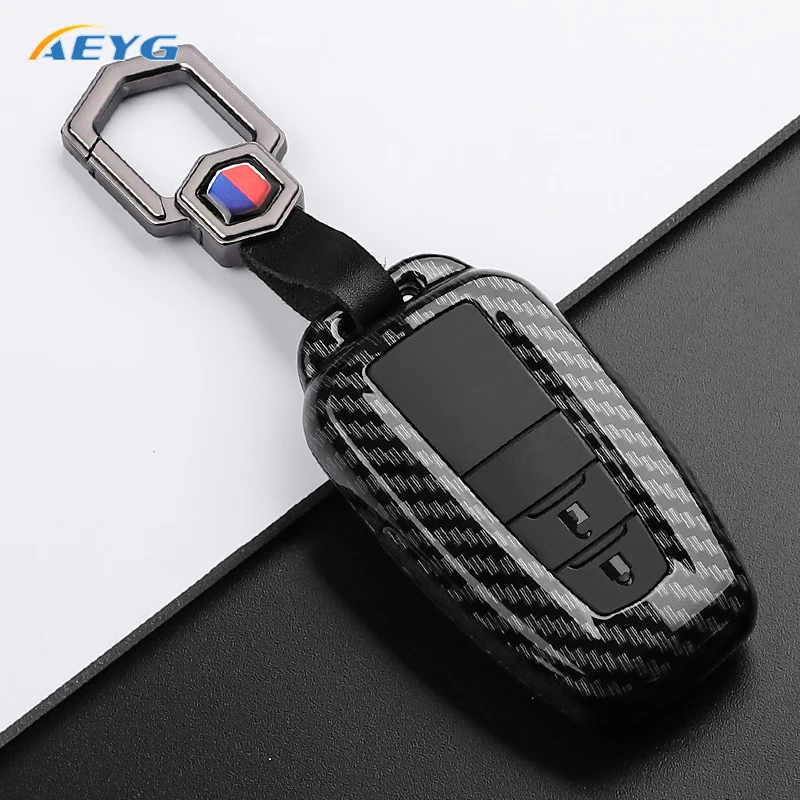 ABS Carbon Fiber Car Key Case Cover Shell Fob For Toyota Prius Camry Corolla C-HR CHR RAV4 Prado 2018 2022 Key Chain Accessories