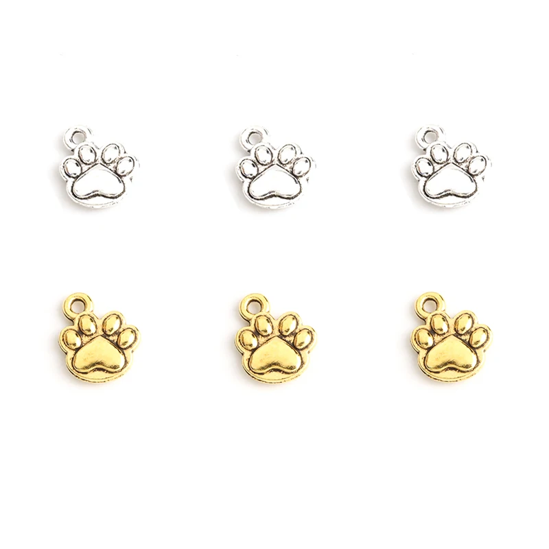 20pcs 3D Kawaii Cat Dog Bear Paw Charms Gold Silver Color Alloy Footprint Pendants Making DIY Earrings Bracelet Jewelry Findings