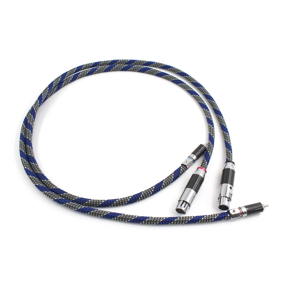 Pair  Silver-Platedr OFC XLR to RCA Audio Hifi Interconnect Cable with Carbon Fiber Plug