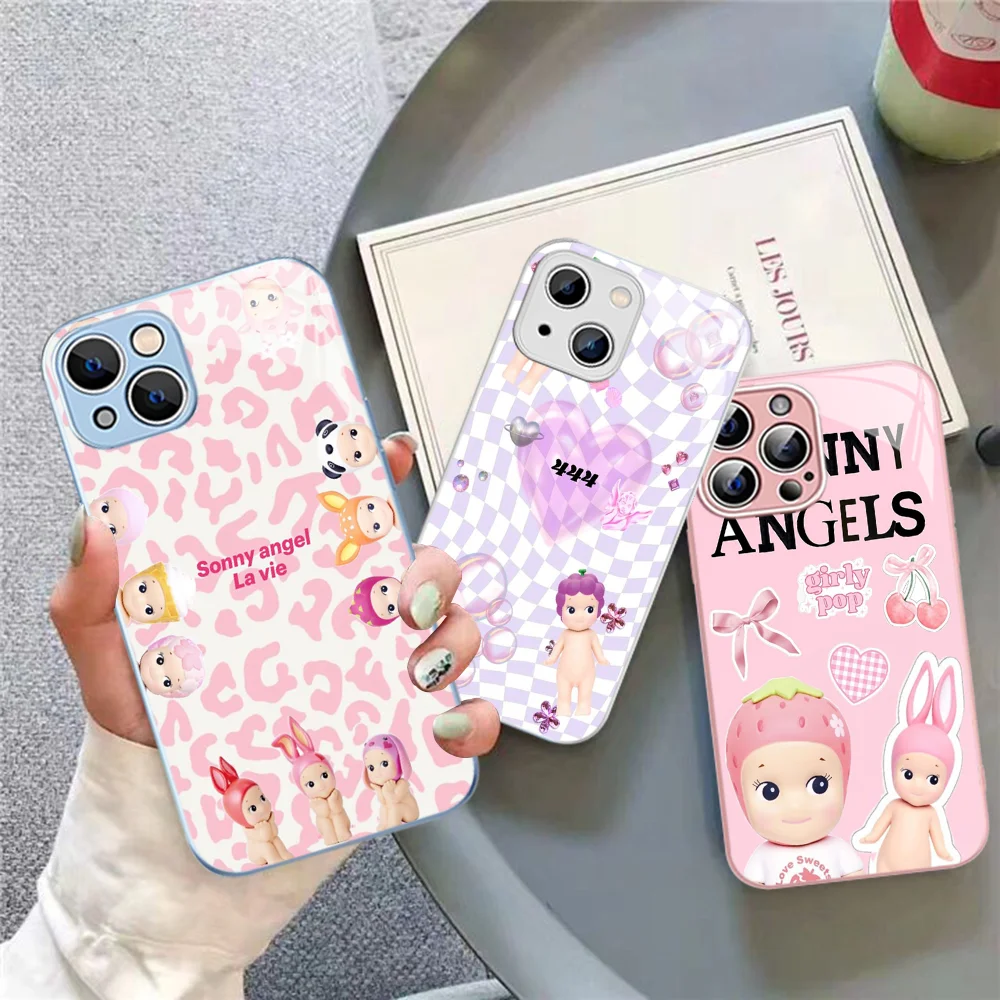 S-Sonny Angel Summer Fruits Phone Case Tempered Glass For iphone 14 13 12 11 Pro Mini XS MAX 14Plus X XS XR Cover