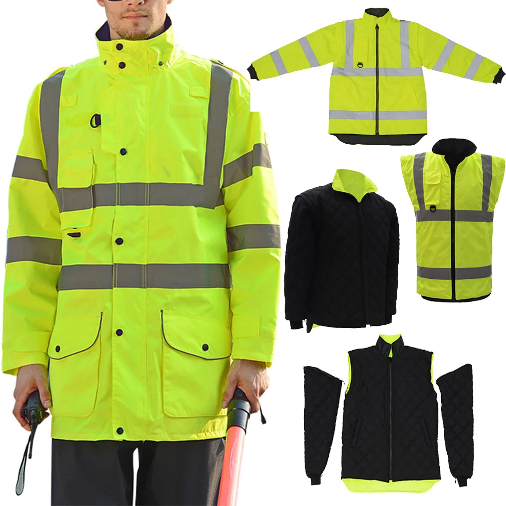SFvest EN471 ANSI/SEA 107 AS/NZS Hi vis 7 in 1 waterproof parka windbreaker workwear rain coat reflective safety jacket