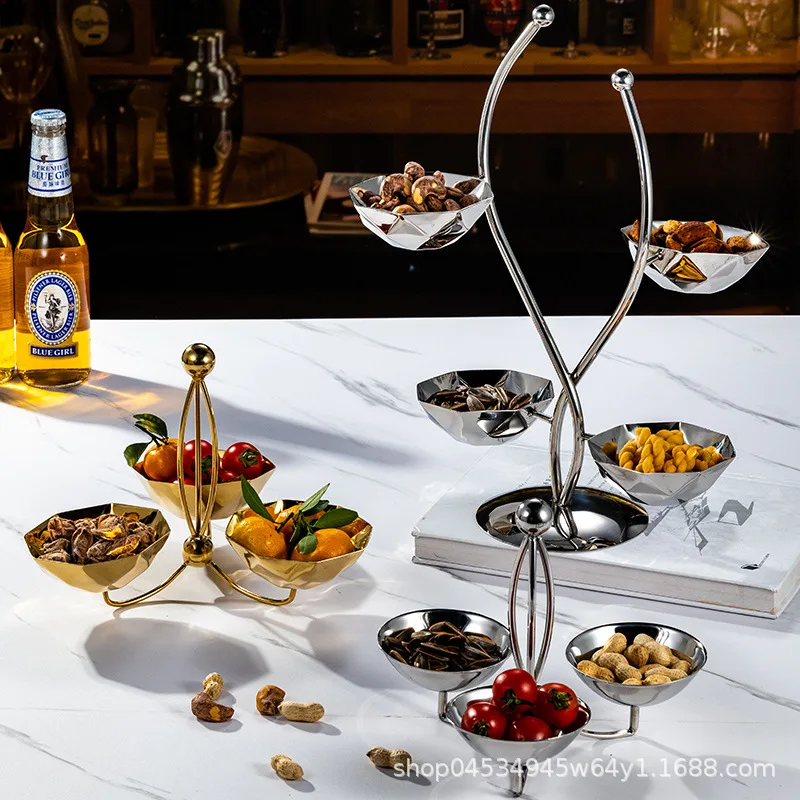 

Stainless steel three-layer fruit plate rack, bar club snack plate platter, nut fruit ktv snack rack, creative