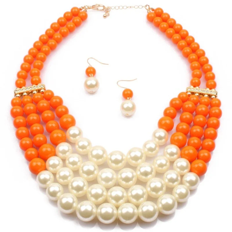 wedding  necklace punky necklace party necklace women\'s personality twist two-color earrings  pearl two-piece set bead jewelry