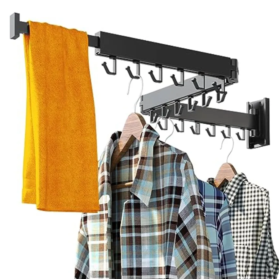 

Clothes Drying Rack for LaundryWall Mounted Clothes Hanger Rack Folding Retractable Collapsible J Shape Hooks