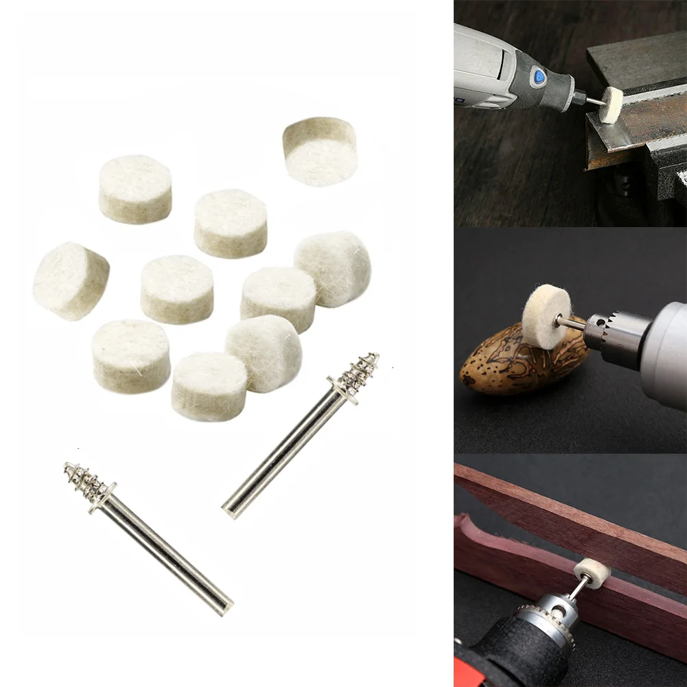 Wool Polishing Wheel Kit 10pcs with Mandrels for Jewelry Metal Wood Plastic Polishing on and Rotary Tool Systems