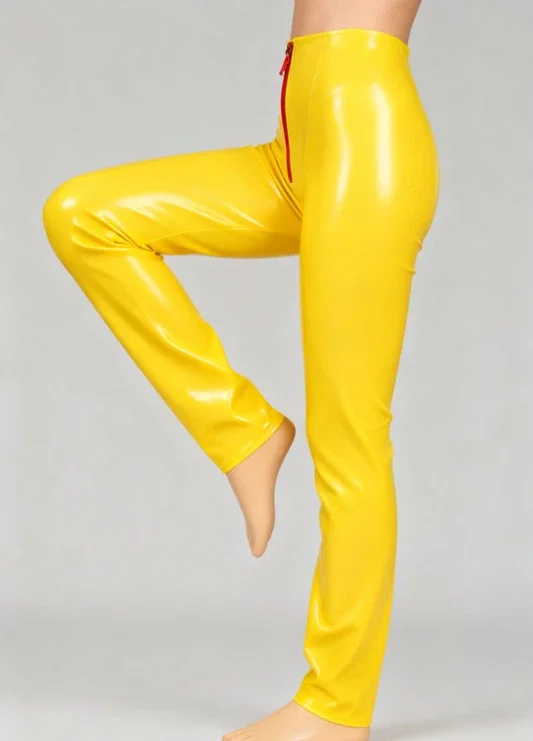 

Front Red Zip Women Latex Pants Rubber Party Club Sexy Slim Trousers Natural Rubber Lady Leggings Halloween Cosplay Sweatpants