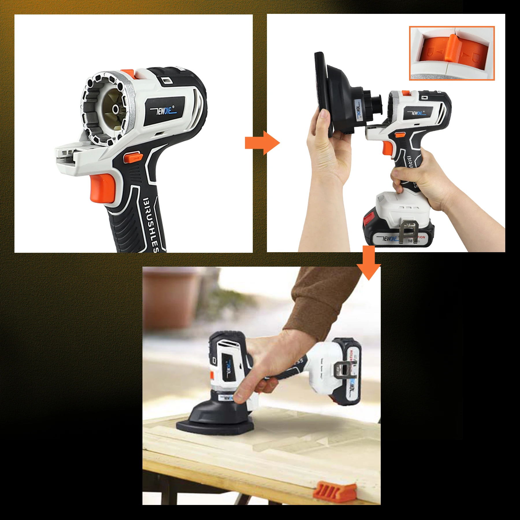 NEWONE 18V/20V MAX Brushless Lithium-Ion Cordless 3 in 1 Tool Combo Kit Impact Drill, Sander, Circular Saw With 2A Battery