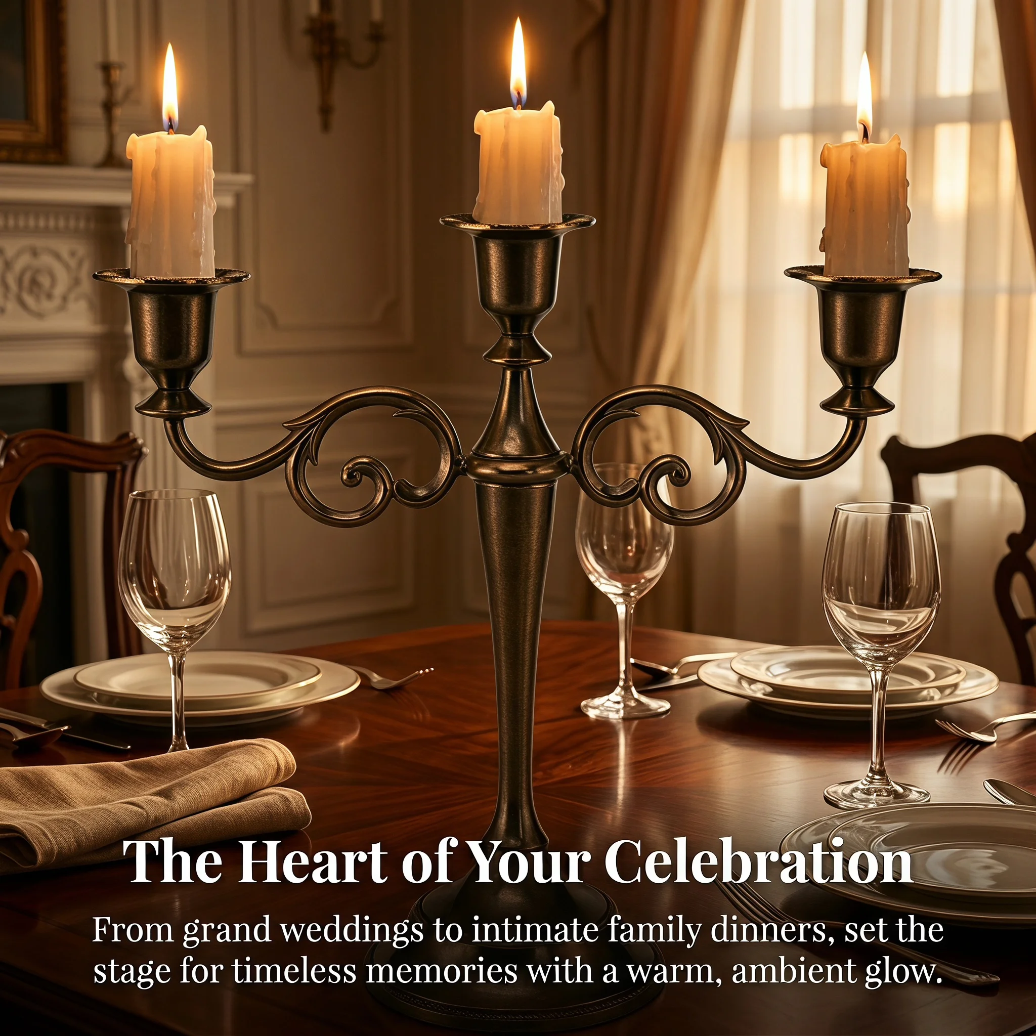 Classical 3-Arm Candelabra Stable Base Taper Candle Holder Table Center Decor for Wedding Dinner Festive Occasions Multi Color