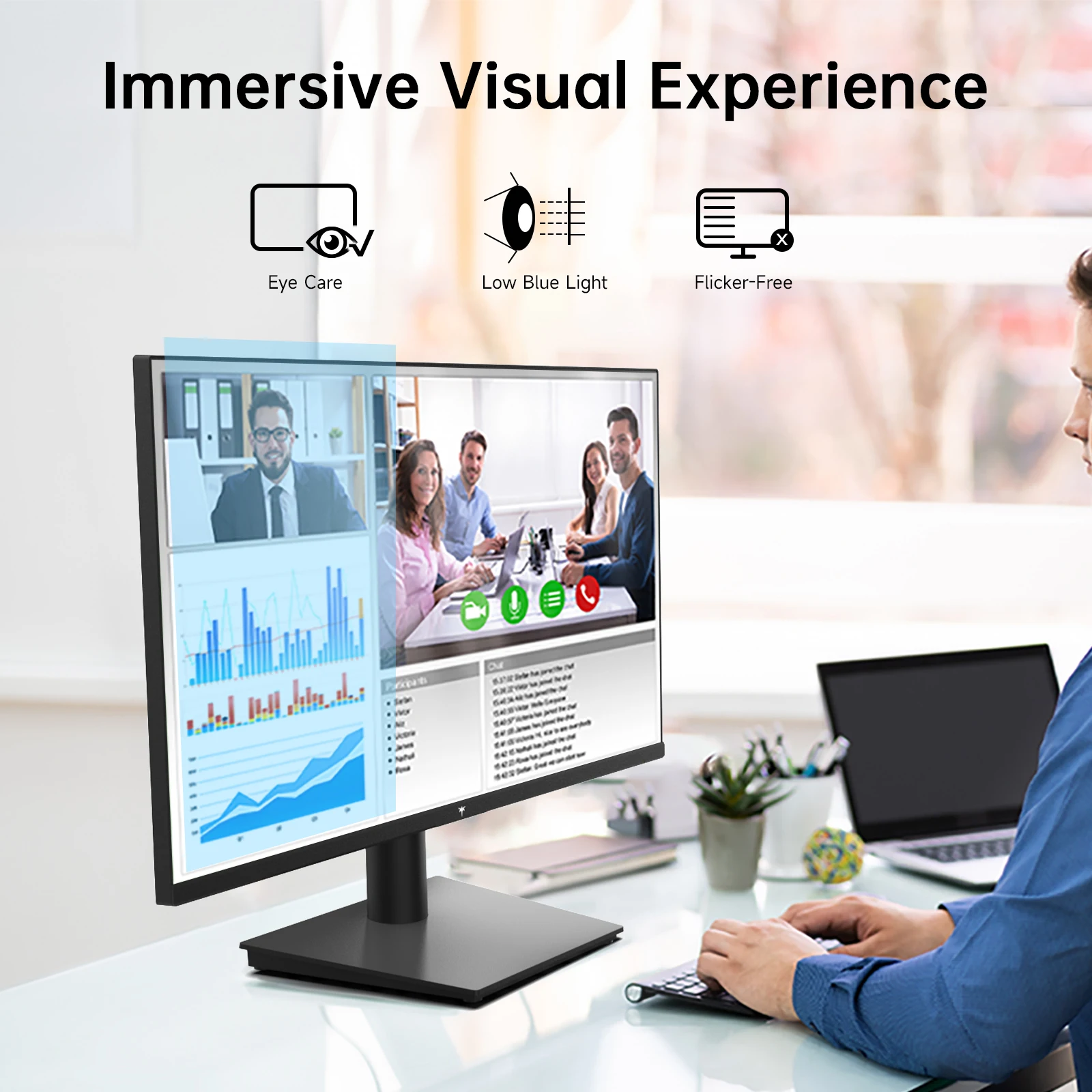 Monitor 1080P de 24 polegadas 100 Hz, monitor de jogos FreeSync, monitores de PC para escritório, HDMI, VGA, portas de fone de ouvido, HDR10, design ZeroFrame