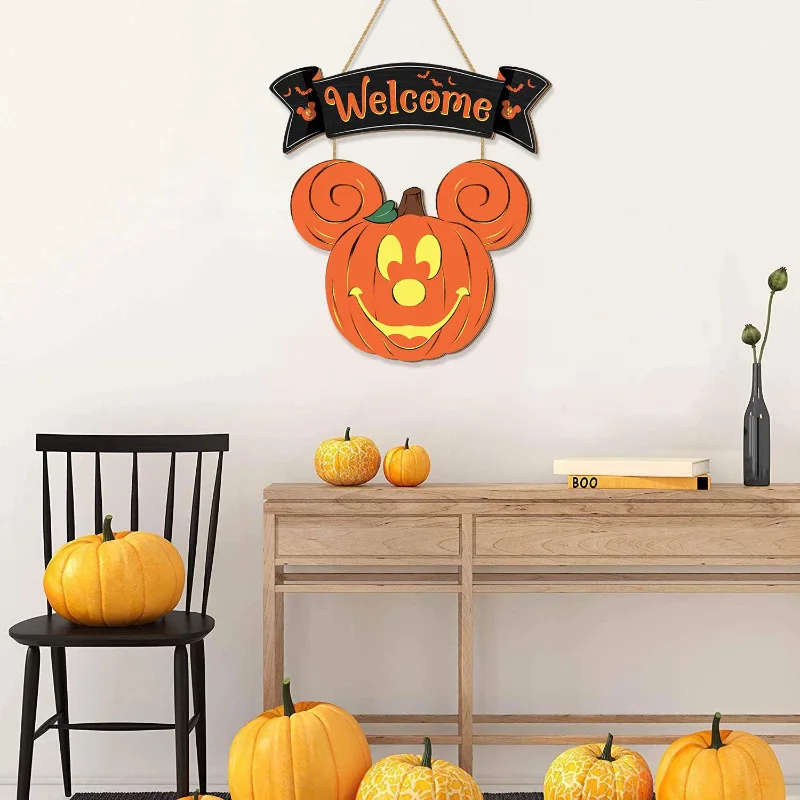 Wooden Halloween Mickey Mouse Head Pumpkin Decoration Welcome Door Number Home Window Wall Wooden Door Decoration