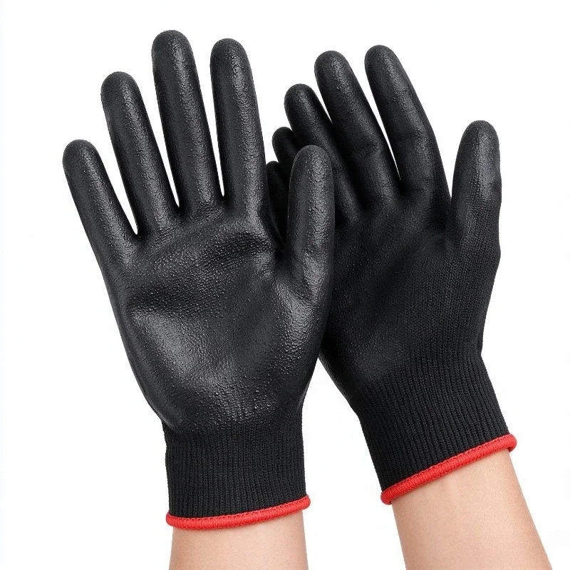 4/16/24PCS Black Knit Work Gloves Red Cuff Lightweight Non Slip Grip Gloves Breathable Fire Resistant Gloves General Handling
