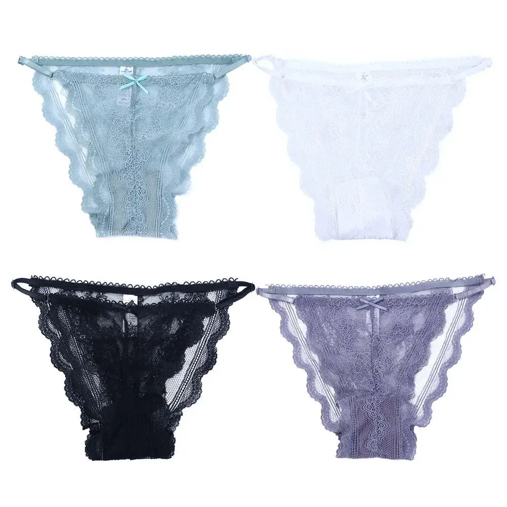 Soft Breathable Sexy Embroidered Female G-String Intimates Lace Panties Mini Bow Underpants Thong for Women