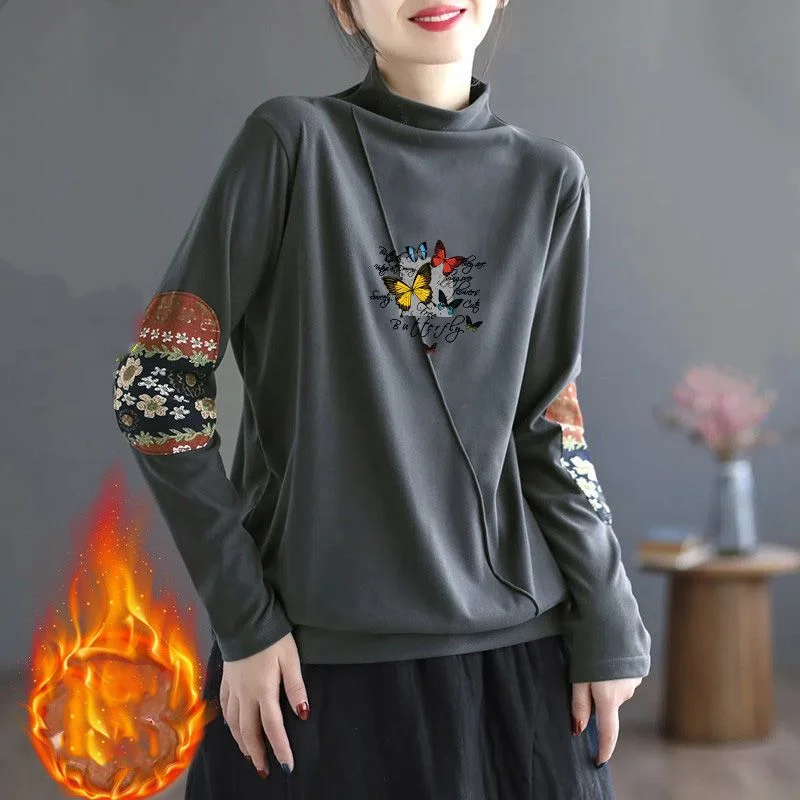 Simplicity Versatile Commuting Women's Clothing 2023 Autumn and Winter New Print Solid Color High Neck Long Sleeved Pullover