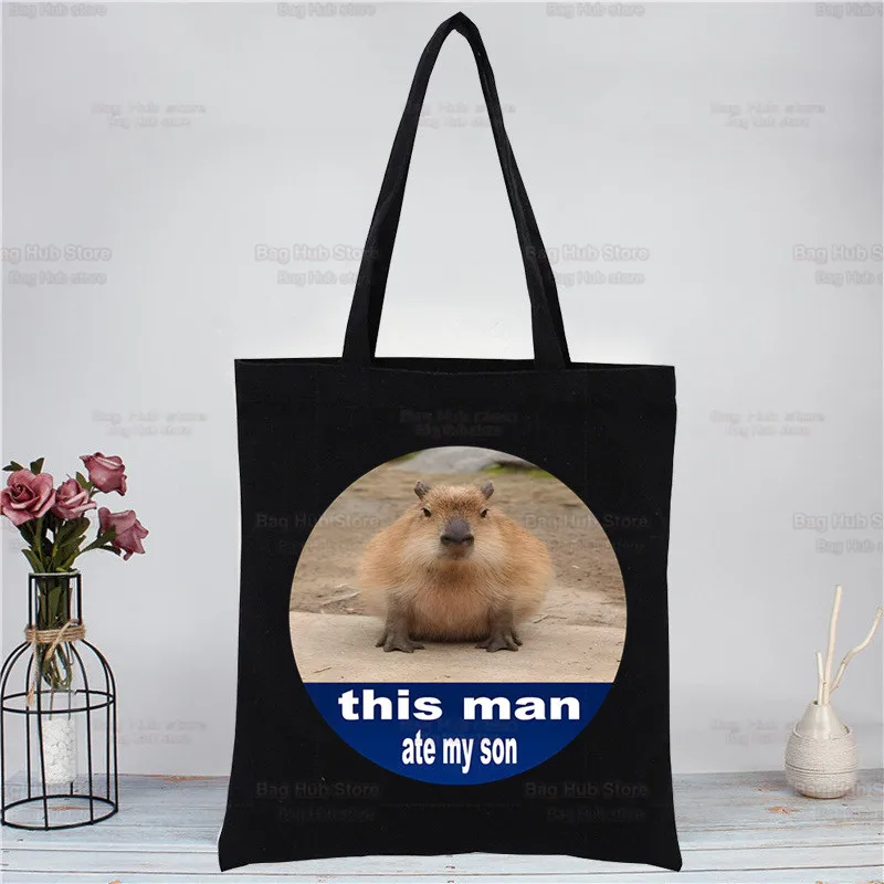 Capybara Funny Black Female Canvas Shoulder Bag Canvas Eco Animal OK I Pull Up Shopping Bag Canvas Tote Bag Casual HandBag