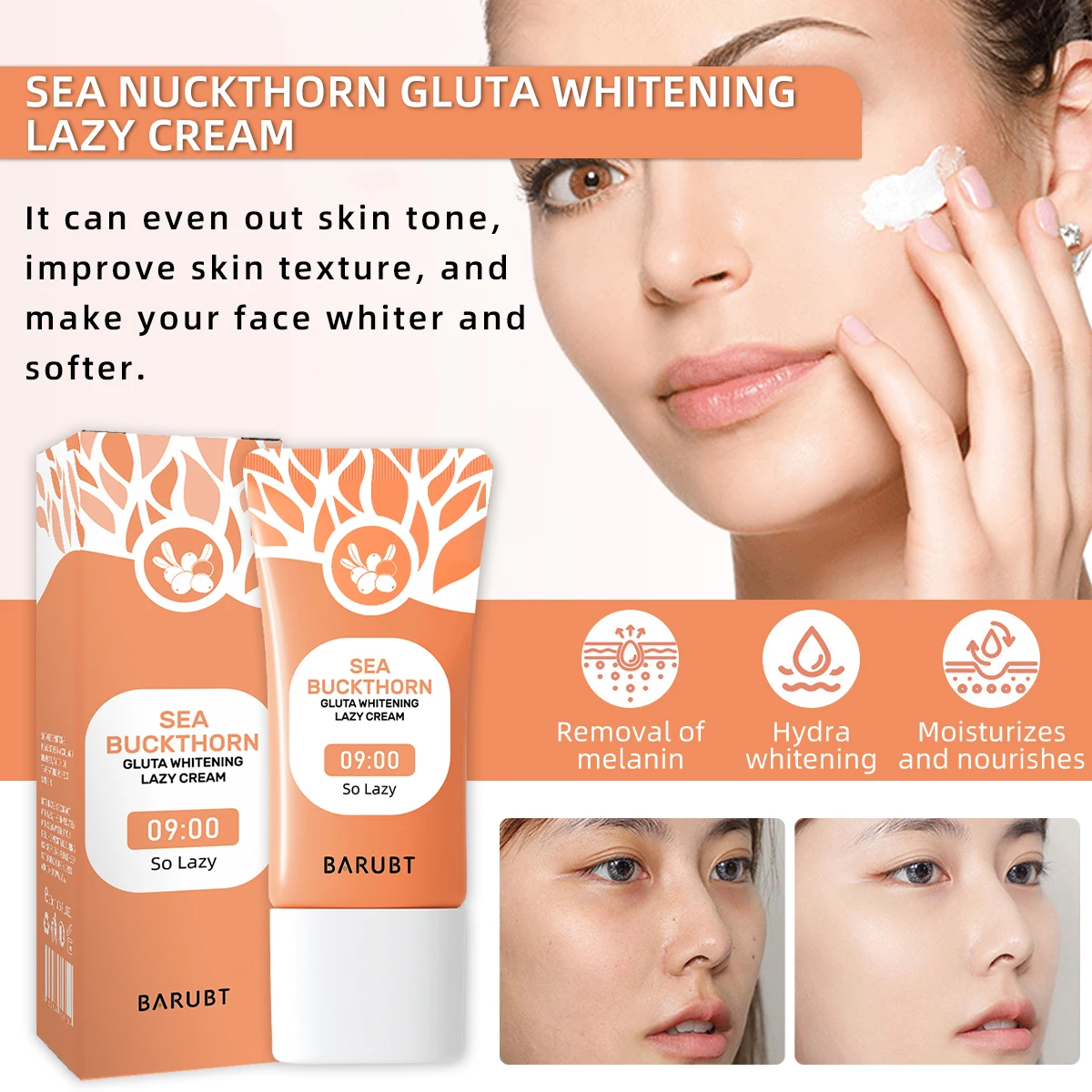 BarUBT Seabuckthorn Luster Cream brightens skin color refreshing and breathable nude makeup must be 30g