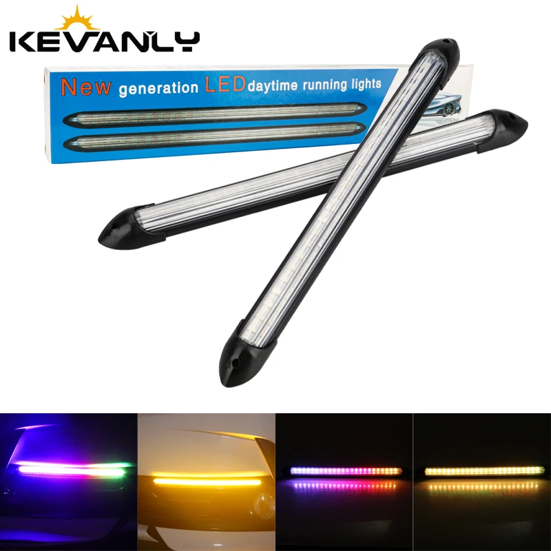 

2pcs 12V Car LED Daytime Running Light Bar Dynamic Flowing Water Turn Signal Lamps Headlight Sequential LED Strip Driving lights