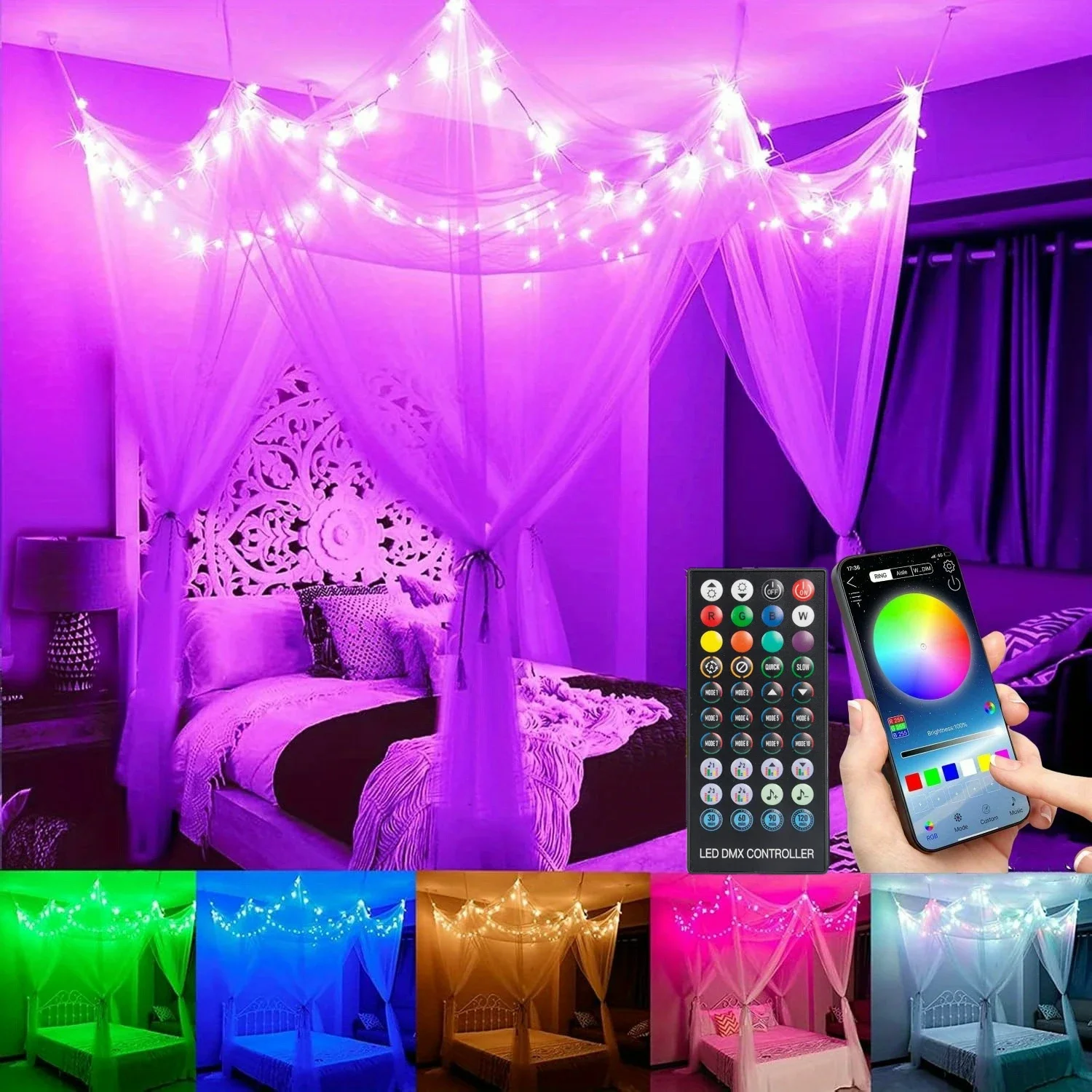 Bed Canopy RGB LED String Lights 10M/20M APP Remote Control Music Sync 16 Million Colors Timer USB Fairy Lights Bedroom Decor