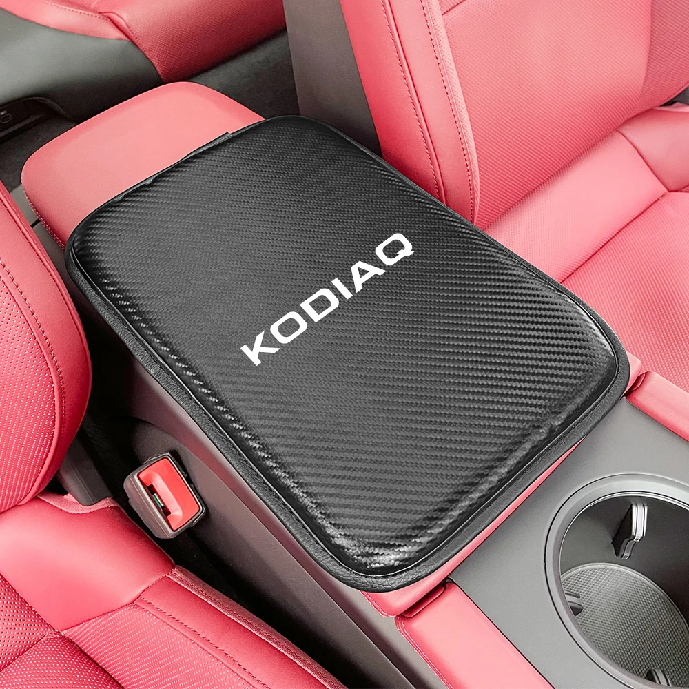 Leather Car Armrests Mat Storage Protection Cushion Cover Pad Auto Interior Accessories For Skoda Kodiaq Rs 2019 2020 2021 2022