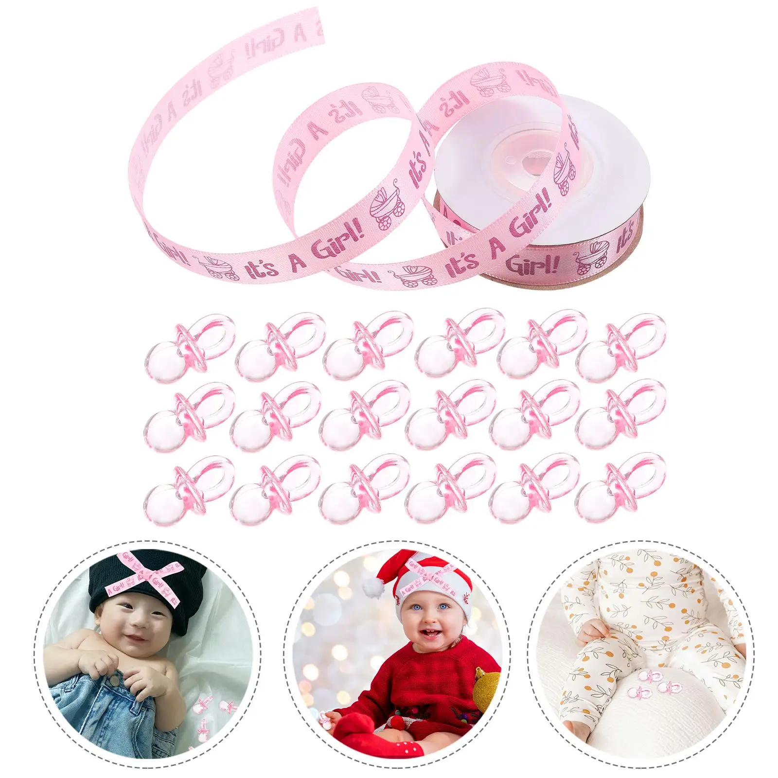 100pcs Gender Reveal Decorations Mini Pacifier Pendants Baby Mini Pacifiers Ornaments with Ribbon Mini Pacifiers with