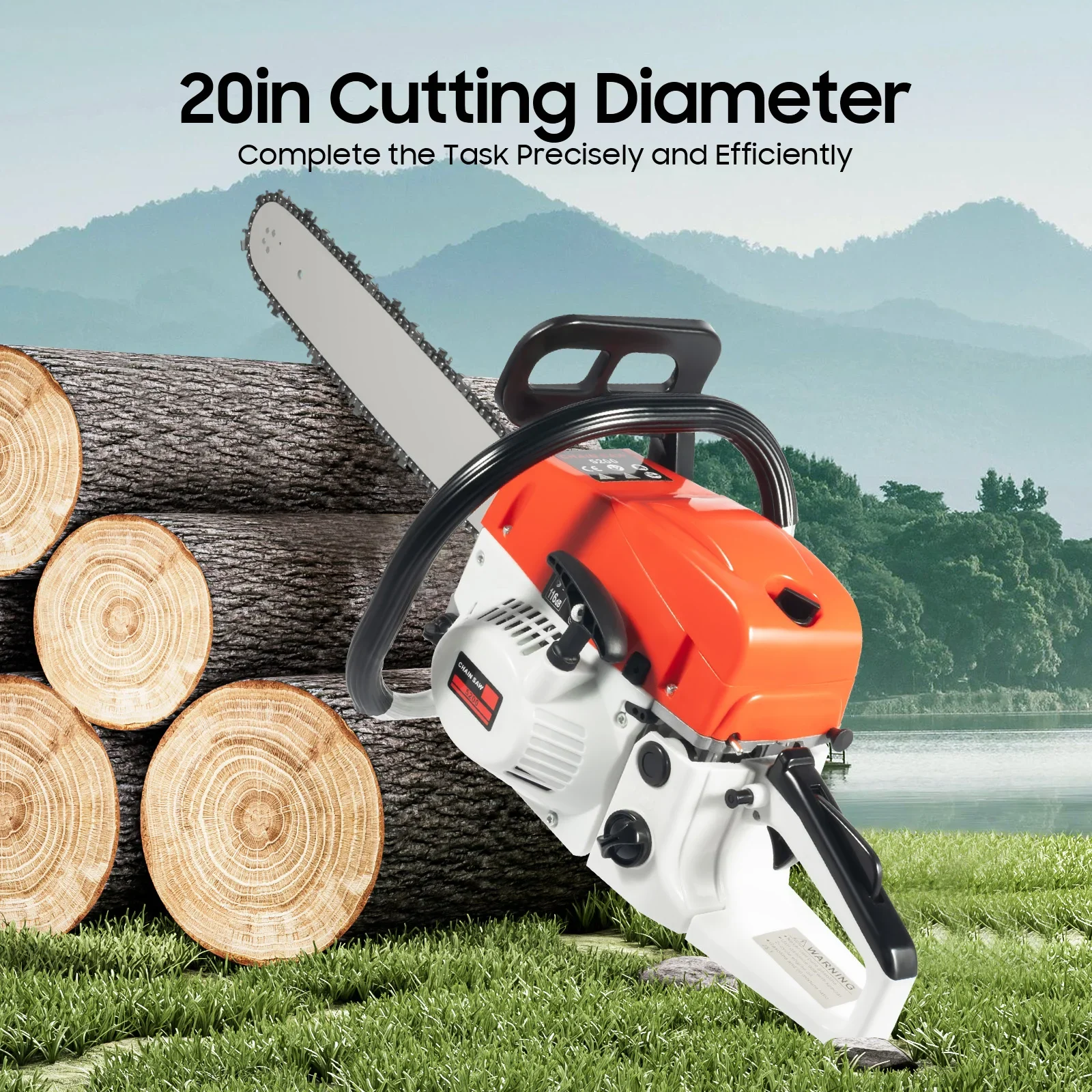 

20 Inches 52cc Gasoline Chain Saw 2-Cycle Gas-Powered Cordless Chainsaw for Cutting Wood Tree Trimming